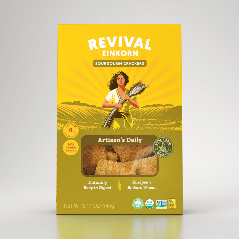 Front view of Artisan’s Daily Crackers packaging