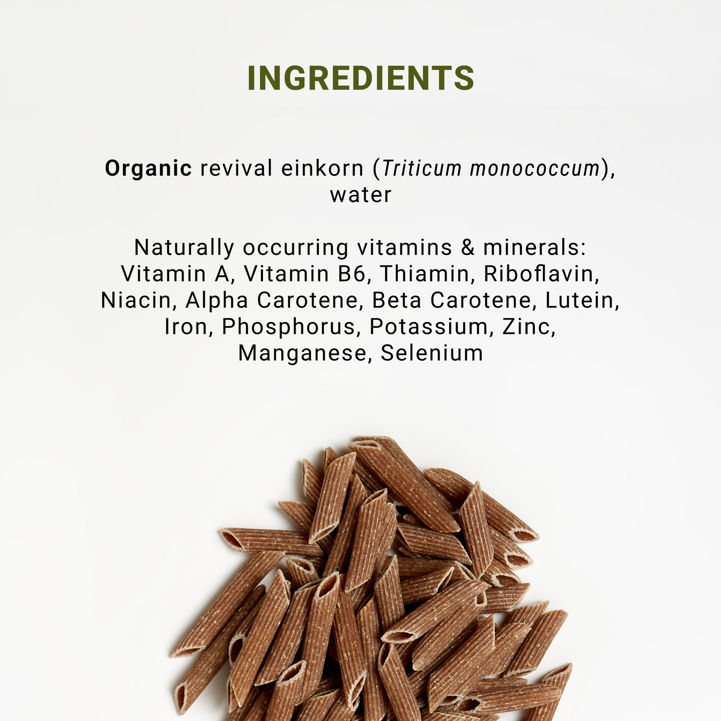Ingredients list for Penne d'éinkorn bio